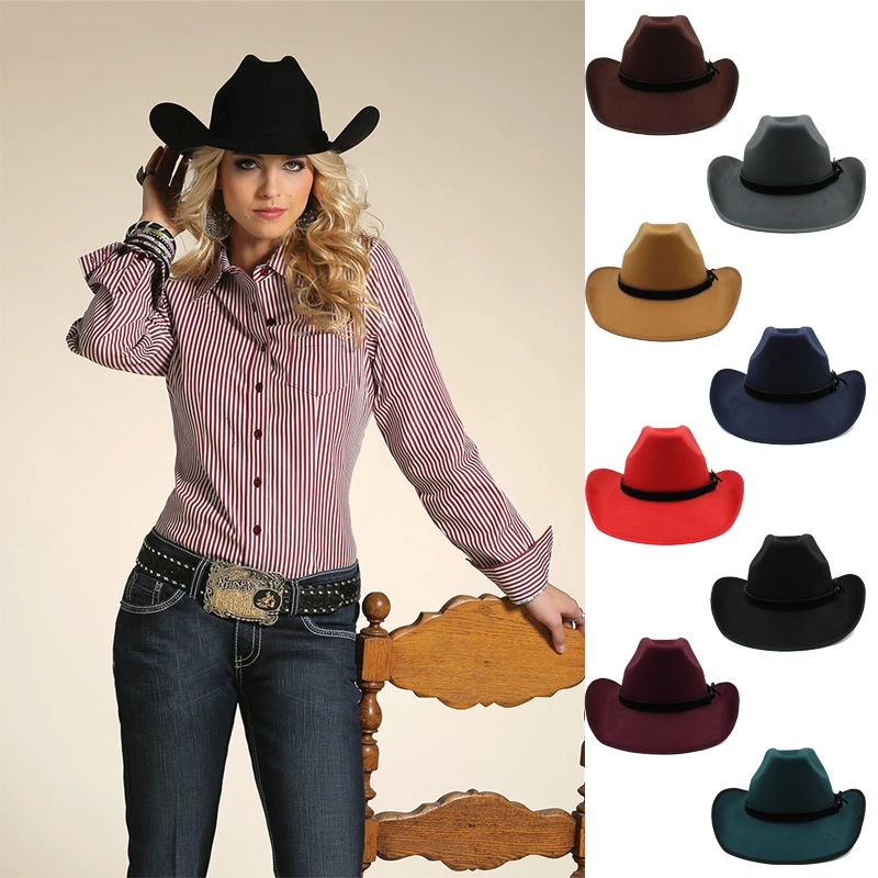 

Men Women Western Cowboy Hats Wide Brim Panama Sunhats Fedora Caps Trilby Jazz Sombrero Outdoor Travel Party Size US 7 1/4 UK L