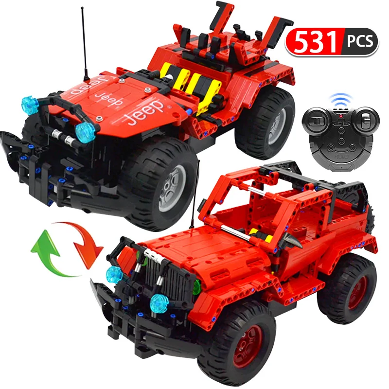 

531pcs RC Jeep Wrangler 2 in 1 Building Block LegoingTechnic Series Remote Control Cross Country Car Blocks Toys For Kids