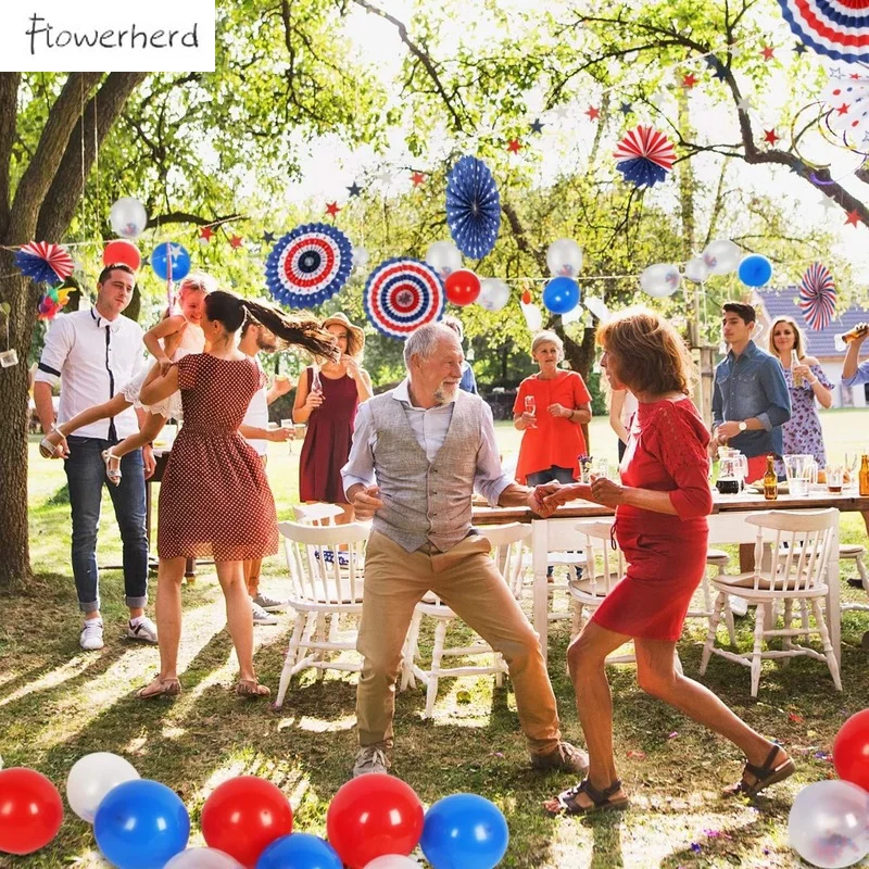 American Independence Day Party Decoration American Flag Paper Fan Red Blue White Star Paper String Spiral Garland Event Decor