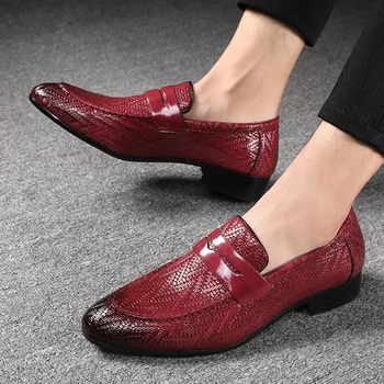 

Men shoes luxury brand Large size 38-48 Weave pattern Men Wedding Dress Shoes Leather shoes for men Slip-on Men Loafers shoes