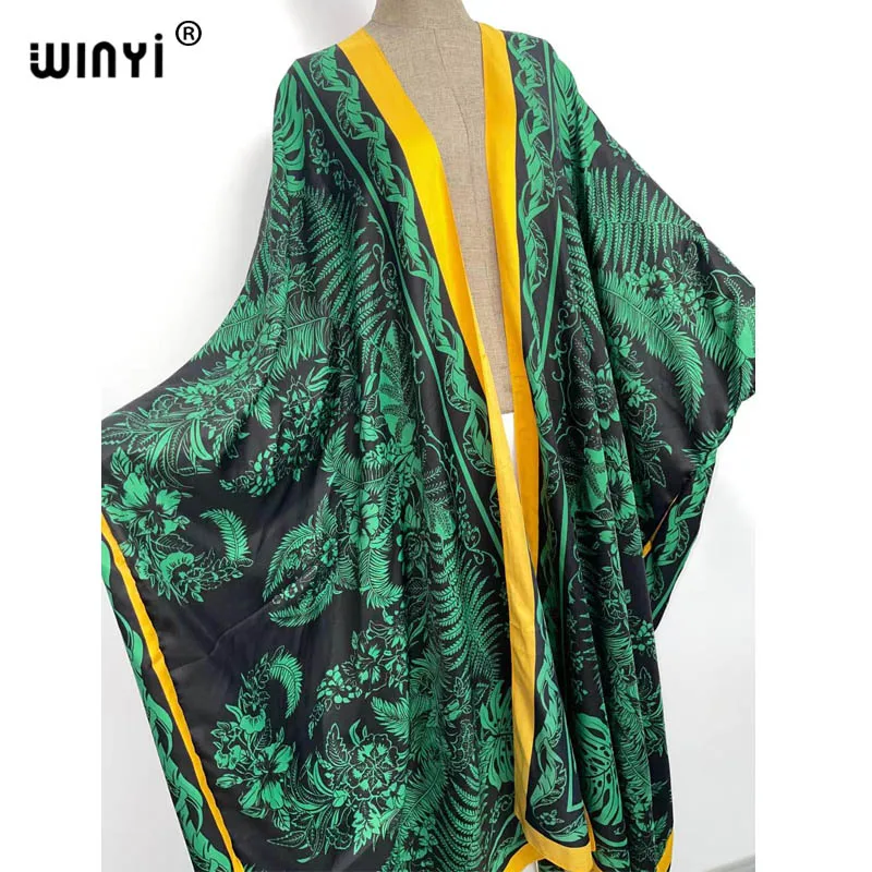 WINYI 2021 Oversized Beach Kimono With Sashes Bohemian Vintage Slim Sexy Long Cardigan Women Big Sleeve sukienka Fringe Cover-Up