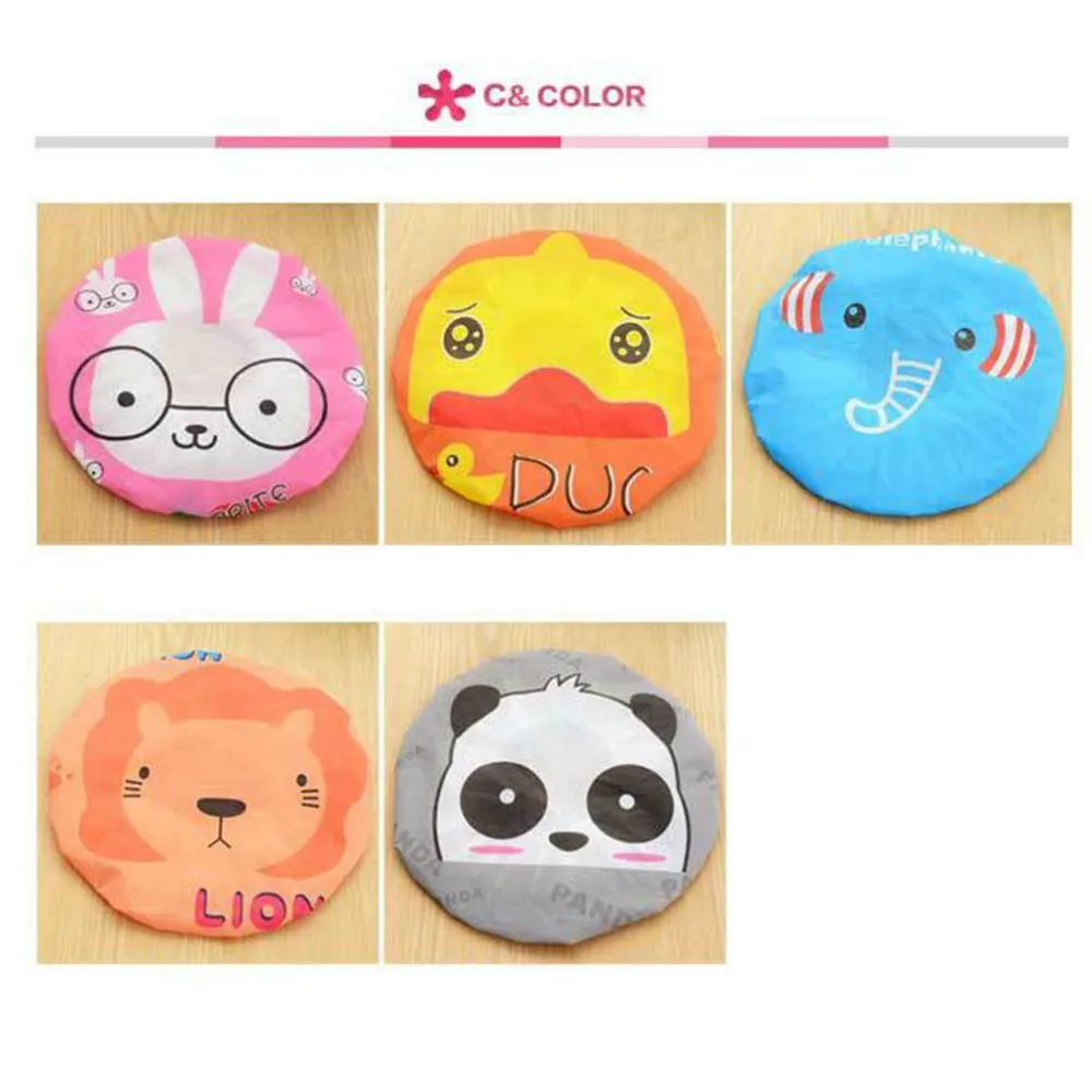 

2019 Women Shower Caps Cartoon Animal Printed Shower Bath Cap Waterproof PVC Elastic Design Adults Bathing Cap Lady Hair Cover