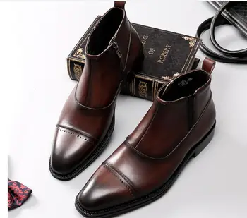 

Ankle Men Boots Good Year Trend Leather Boots Boots Comfortable Cowhide Leather Large Size Pointed Toe Genuine Leather Rubber