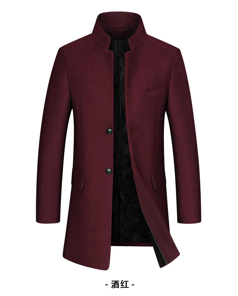 Mens Stand Collar Wool Trench Coats Plus Size Fashion Long Wool Outerwear for Men Slim Fit Overcoat Woolen Blends Casual Jackets