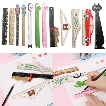

1 PC Korea Ruler Zakka Kawaii Cute Stationery Lace Brown Wood Ruler Sewing Ruler Office School Accessories Animal Student Ruler