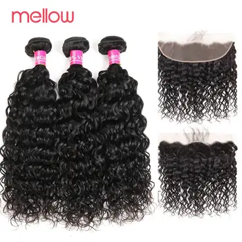 

Water Wave Bundles With Frontal Brazilian Hair Weave Bundle Curly Human Hair 8-22 Inch Hair Extension Remy 3 Bundles Pre Plucked