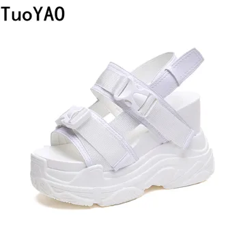 

New 2020 Summer Sandals 12CM Wedge Heels Sneakers Women Beach Flip Flop High Platform Casual Sandals Breathable Walking Slippers