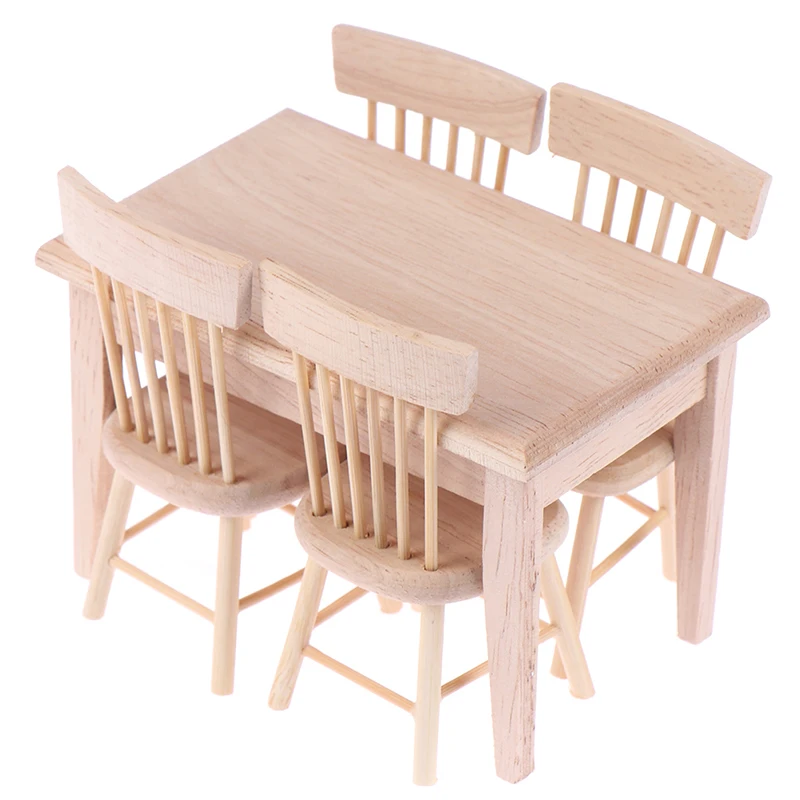 1Set High Quality Dining Table Chair Model 1:12 Scale Dollhouse Miniature Wooden Furniture Set Toy