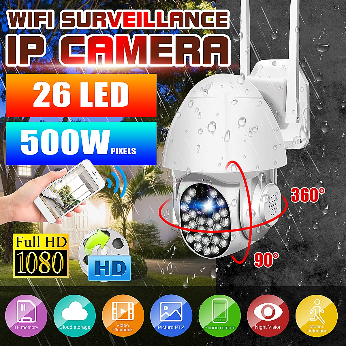 1080P IP камера 5.0MP скоростная купольная беспроводная Wifi безопасности инфракрасное