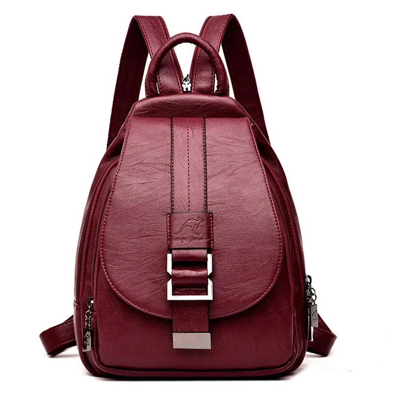 Женские кожаные рюкзаки 3 в 1, винтажная женская сумка на плечо, рюкзак для путешествий, женский рюкзак Mochilas, школьные рюкзаки для девочек, консервативный дизайн - Цвет: Winered