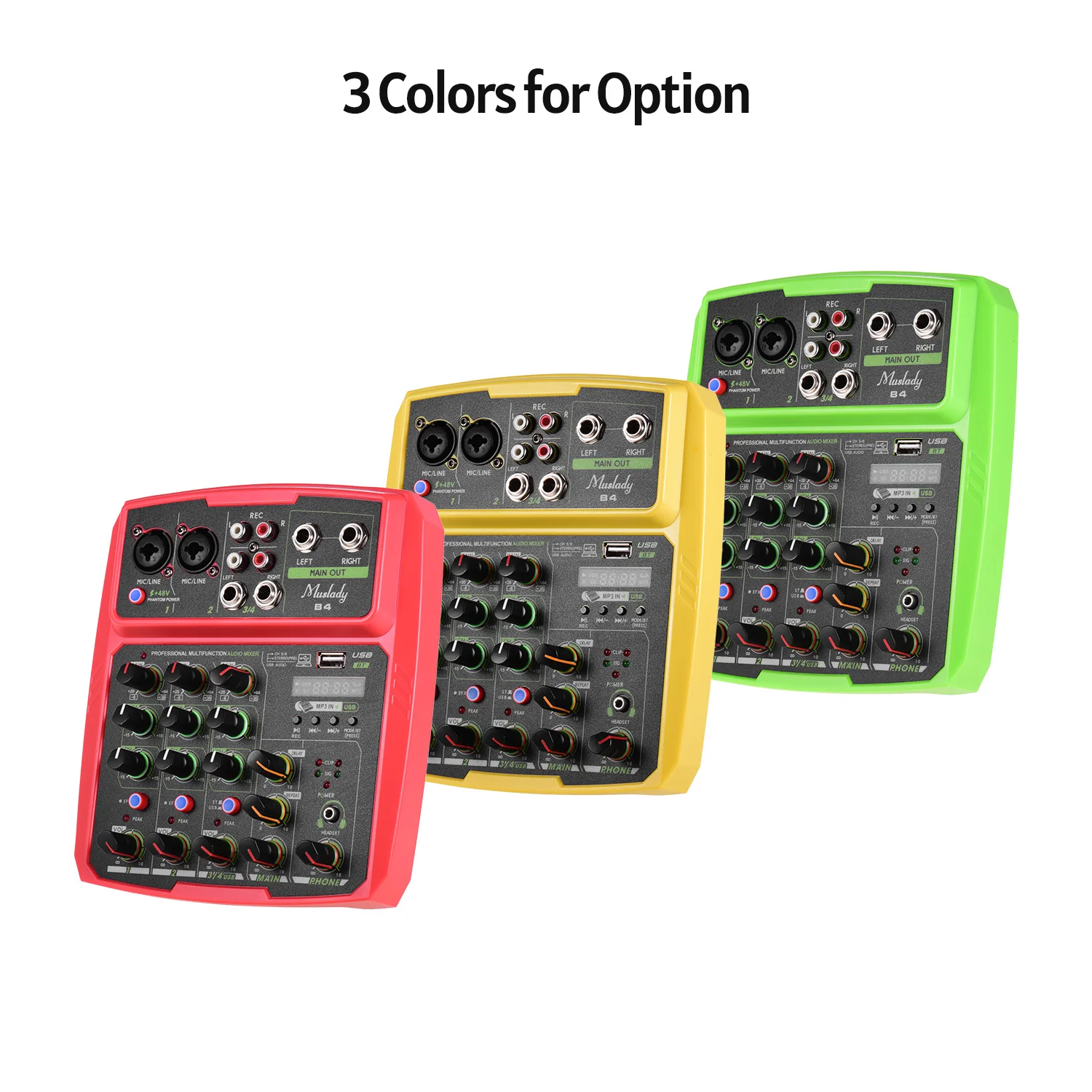 Muslady B4 Portable 4 Channels Audio Mixer USB Mixing Console Supports BT Connection with Sound Card Built-in 48V Phantom Power | Спорт и