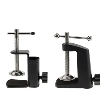 

Aluminum Alloy Iron Cantilever Bracket Clamp with Hole Adjustable Thumb Screws Non-Slip Mat for Mic Stand Desk Clip