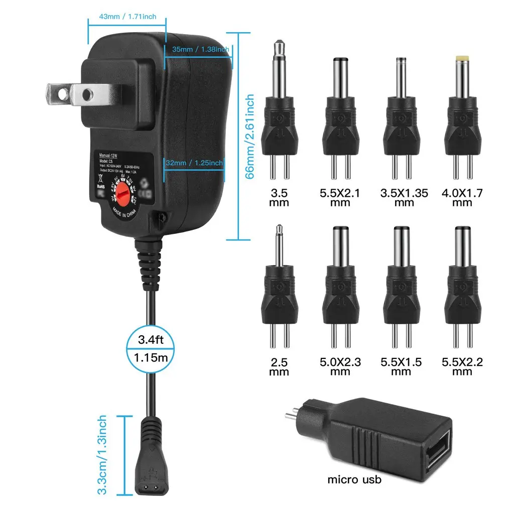 3-12 В 12 Вт Регулируемый источник питания с DC USB наконечниками многофункциональное зарядное устройство Портативный регулятор напряжения Переключатель адаптер питания