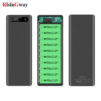 

RisinGway 30000mAh Powerbank Shell 10*18650 Battery(no) Digital Display Power Bank shell Kit External Charger Type C Micro