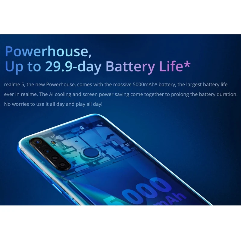 realme 5 Global version Moblie Phone 6.5'' Full Screen Snapdragon 665 AIE Quad Camera PowerHero Cel