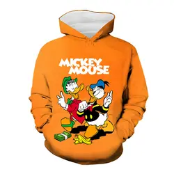 Disney menina mickey mouse 3d impressão sweatshirts pato donald dos desenhos animados mulheres de grandes dimensões pulôver streetwear primavera menino crianças com capuz topo