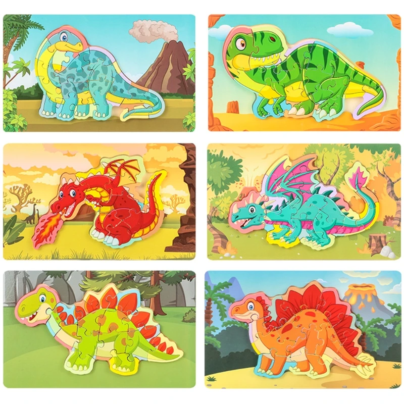 Rompecabezas de dinosaurio de madera Tangram para niños de preescolar,  rompecabezas cognitivo de corte 3D en forma de colores, clasificación,  juguete para regalo educativo para chico|Rompecabezas| - AliExpress