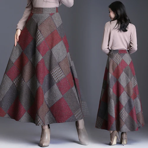

Office Lady Plaid Women Clothes 2019 A-line Long Skirt Vintage Skirt High Waisted Skirt Elegant Womens Plus Size Fashions