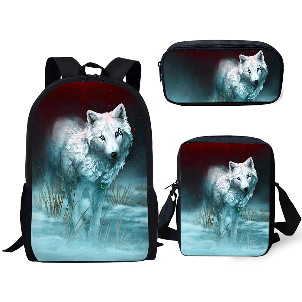 

2020 Kids Backpacks Set Cute Wolf Prints Pattern School Bags Cartoon Animal Print Students 3PCs Backpack/Flaps Bag/Pen Bags