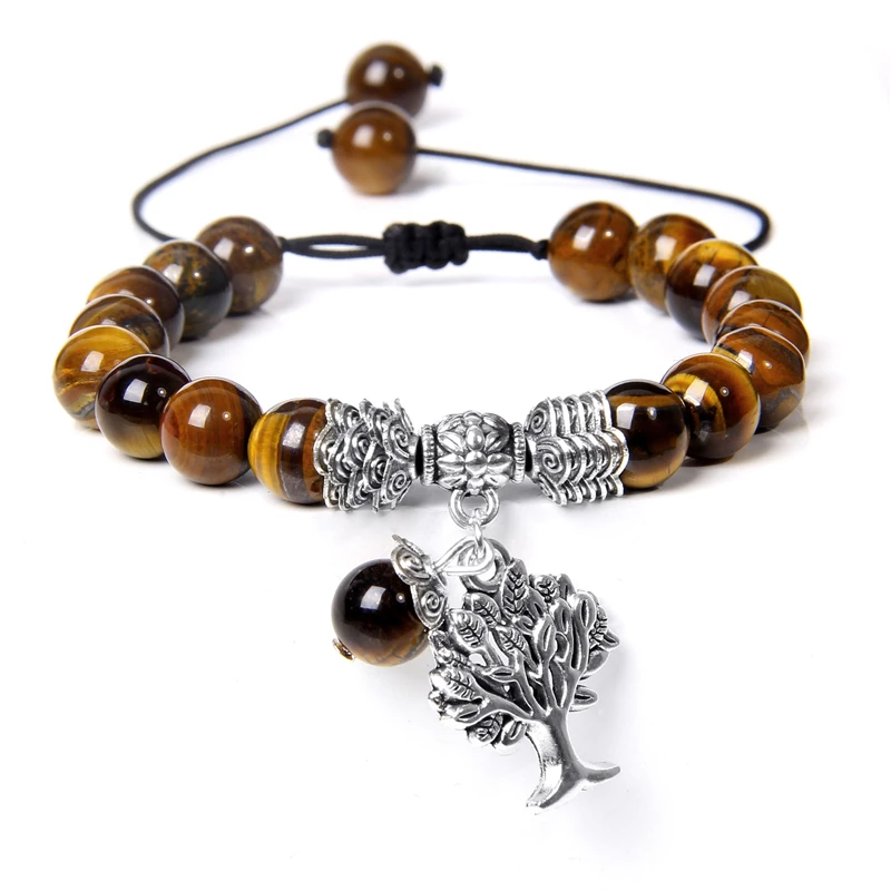 

Handmake Weave Bracelets Men Fashion Life Tree Charm Bangle Women Tiger Eye Bracelet Pierre Naturele Adjustable Pulseras