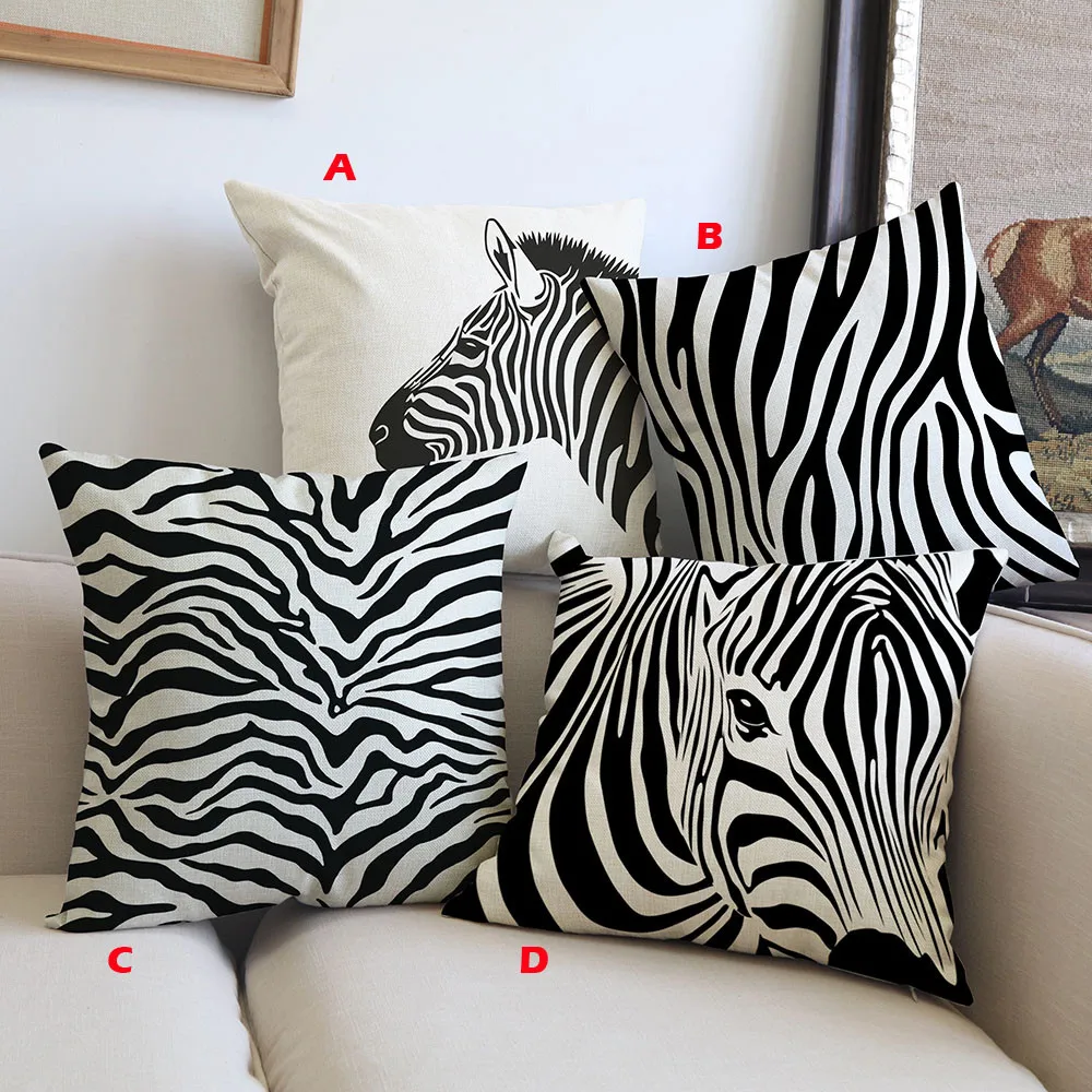 

Home Decor Zebra stripe print linen Cushion Cover Happy Sunmer Time Throw Pillowcase bed sofa chair Throw Pillow Covers F1