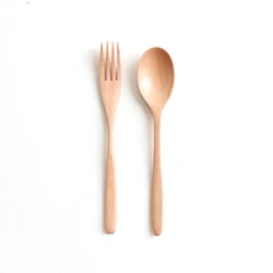 Set of 2 Handmade Wooden Spoon and Fork Utensils for Dining and Kitchen Use (A)