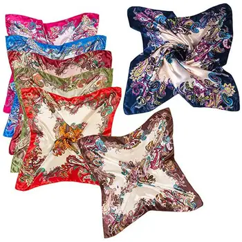 

Women Flower Painted Square Scarf Imitated Silk Satin Head Neck Shawl 90 X 90cm