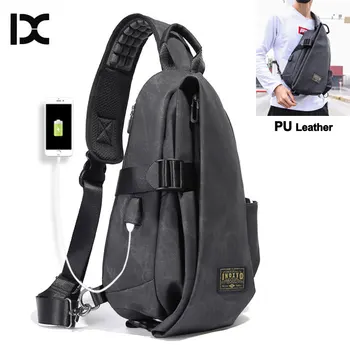 

10L USB Charging Travel Chest Bag PU Leather Shoulder Handbag Sling Bags for Hiking Climbing Camping Traveling Sack Sport XA337D