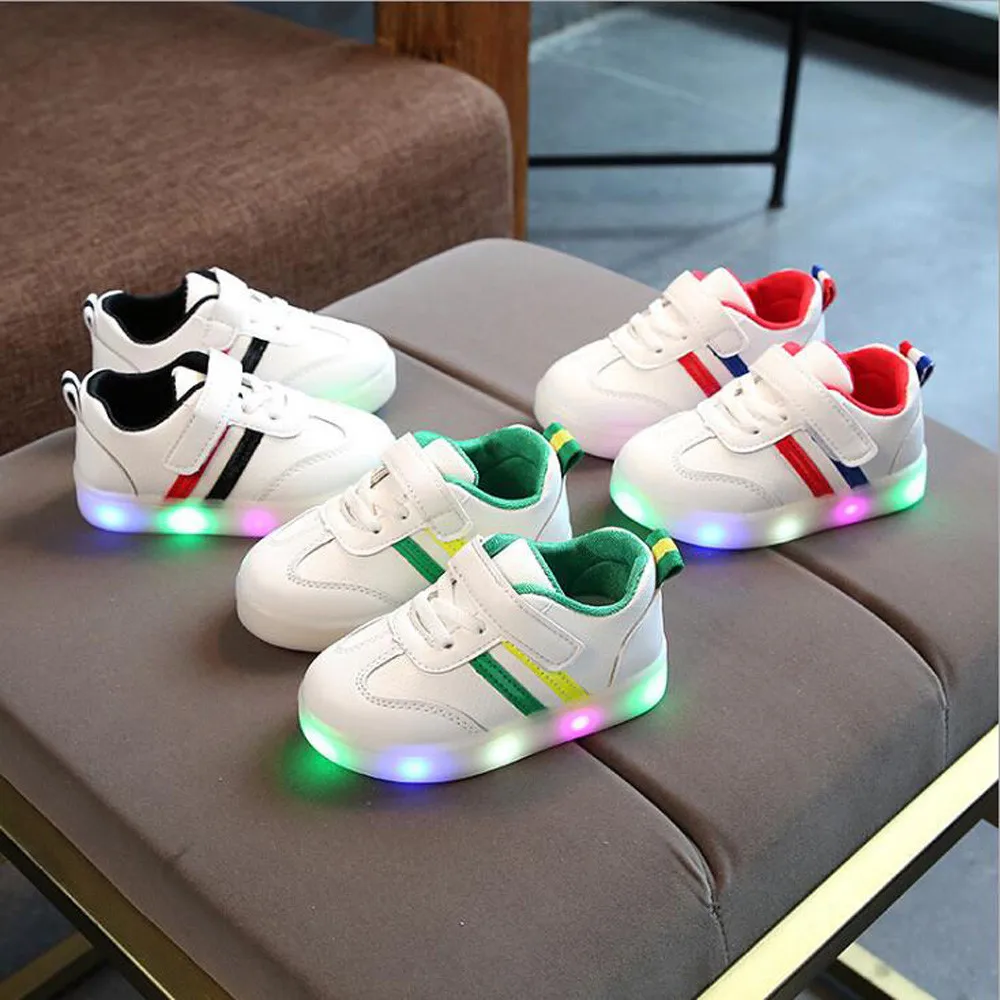 New Children Luminous Shoes Boys Girls Stripe Sport Running Shoes Baby Lights Fashion Sneakers Toddler Kids LED Sneakers Oct 23