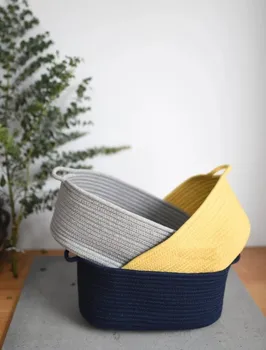 

Thread weaving Round hand-woven Basket Bedside Tabletop Snacks Debris Storage Basket Key Cosmetics Coffee Table Decoration Yoro