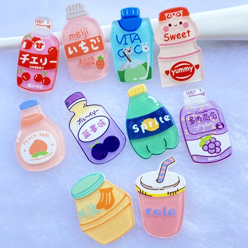 

10Pcs/Lot New Acrylic Mixed Bright Mini Drinks Flat Back Scrapbooking Hair Bow Center Embellishments DIY Accessories F3