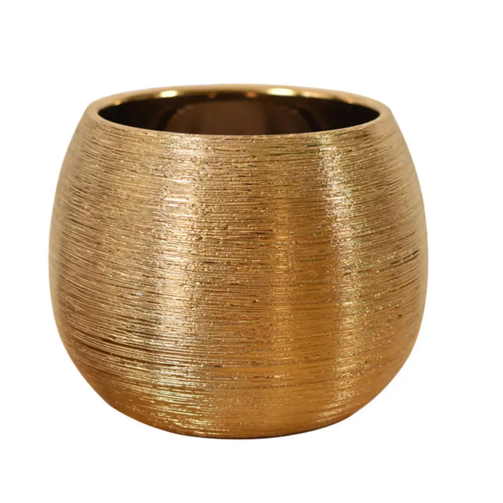 1pc Goldplated Ceramic Flowerpot Round Flower Vase Succulent Pot (golden) Flower Pots