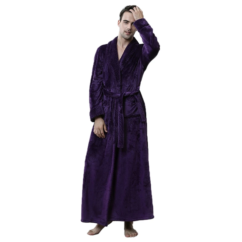 Purple Зимний толстый банный халат для женщин и мужчин, фланелевый кимоно, халат для влюбленных пар, ночная рубашка, халат для невесты и подружки невесты, длинный халат размера плюс - Цвет: Purple