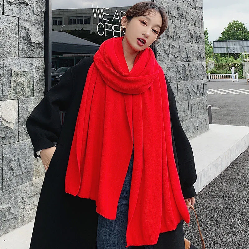 Winter Women's Scarf 2020 New Fashion Warm Shawl And Wrap Bandana Pashmina Female Solid Color Large Long Knitted Scarves 5