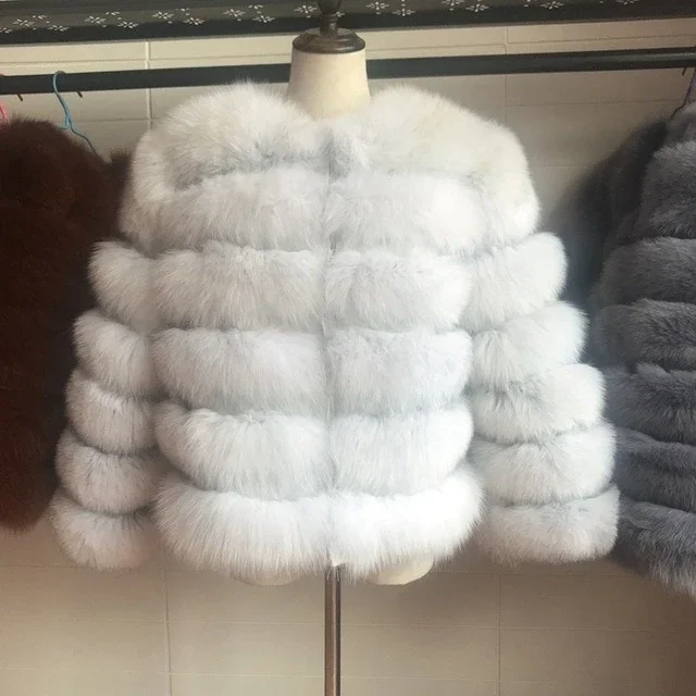50cm Женская теплая шуба из натурального Лисьего меха, короткая тонкая зимняя куртка из натурального меха, модная верхняя одежда, роскошное пальто из натурального Лисьего меха для девочек, FC-034 - Цвет: 50cm