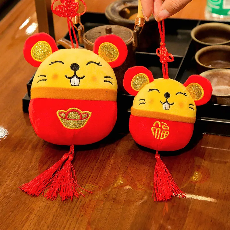 Год талисман крысы плюшевая игрушка красный китайский узел подвеска мышь Высокое качество Висячие Deacoration подарок на год для детей