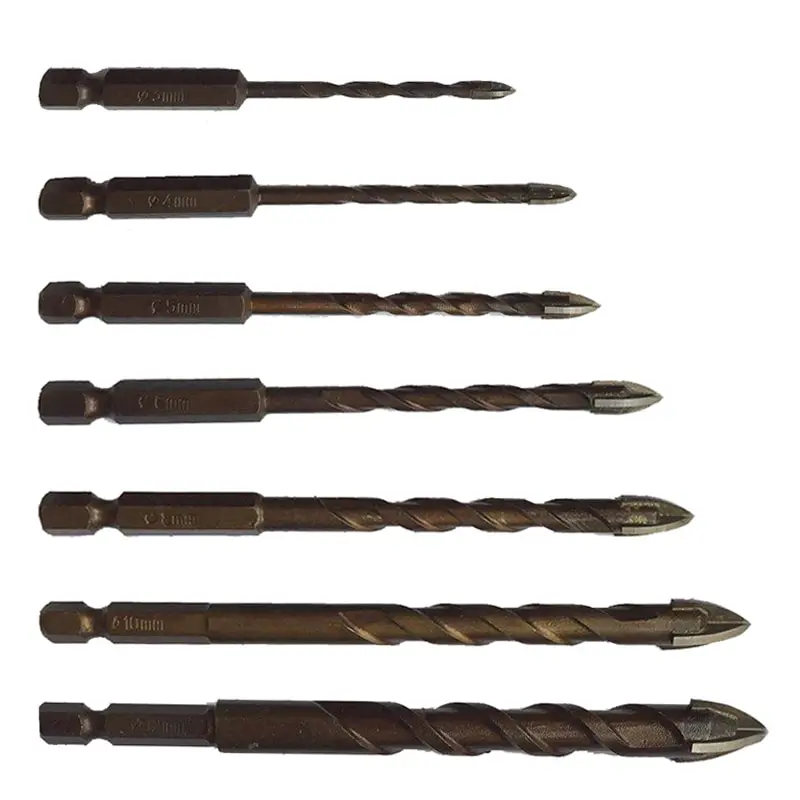 

1/5/7Pcs/Set Cross Hex Tile Bits Glass Ceramic Concrete Hole Opener Kit Hard Alloy Drill Size 3/4/5/6/8/10/12 MM
