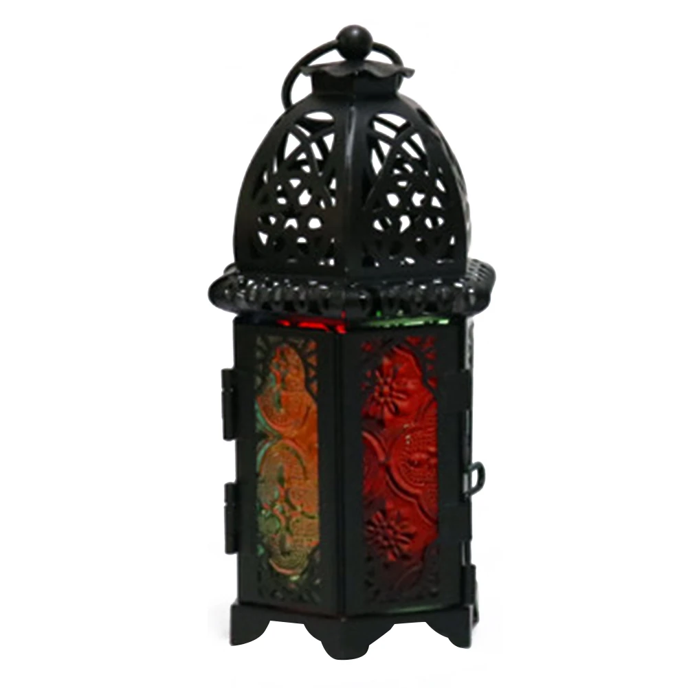 Подарок легкий простой в использовании винтажный Марокканский Стиль Железный стеклянный светильник лампа декоративный подсвечник Экономия пространства для дома - Цвет: Black Multicolored