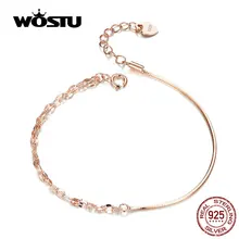 WOSTU, розовое золото, простые браслеты, 925 пробы, серебряный браслет, оригинальные браслеты для женщин, минималистичные Свадебные ювелирные изделия CQB149