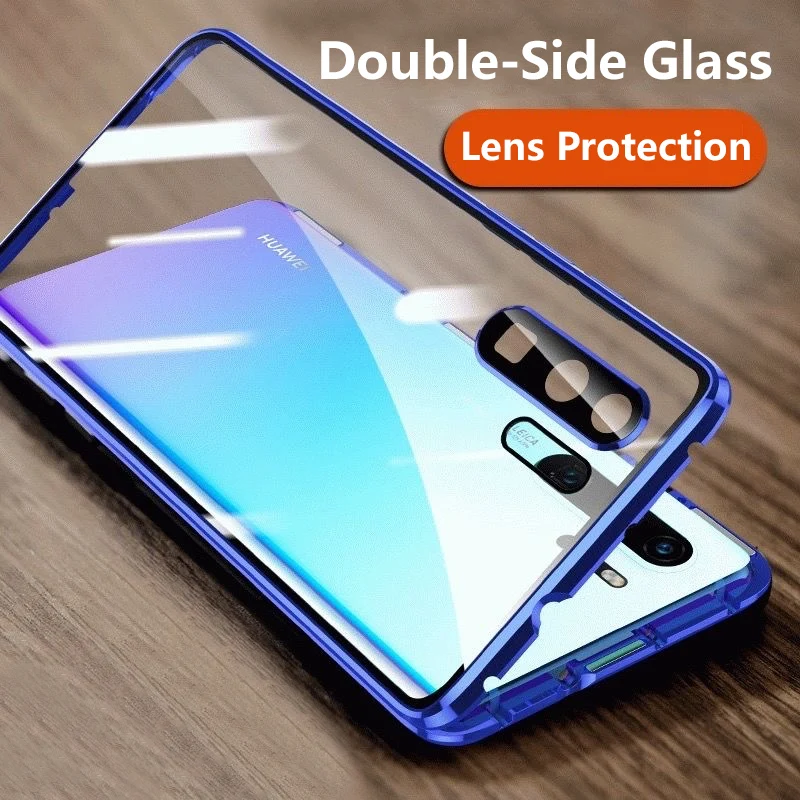 Metal Magnetic Adsorption Double-sided Glass Phone Case For Huawei P30 P40 Pro Mate 30 40 Lens Anti-dust Protection Luxury cover | Мобильные