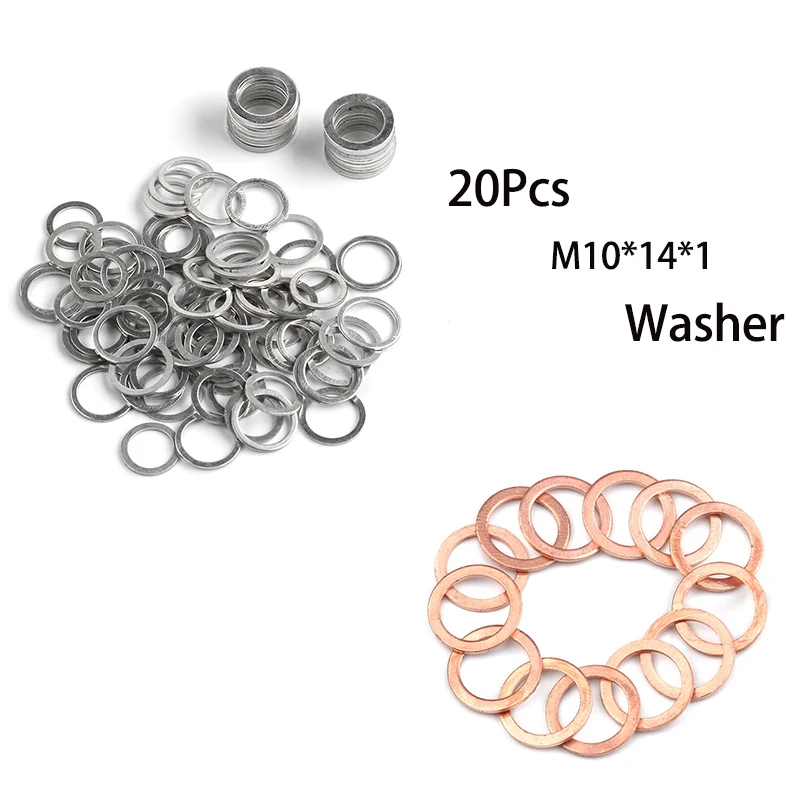 

20Pcs Copper Washer Gasket Nut and Bolt Set Flat Ring Seal Assortment Kit With Box M10*14*1