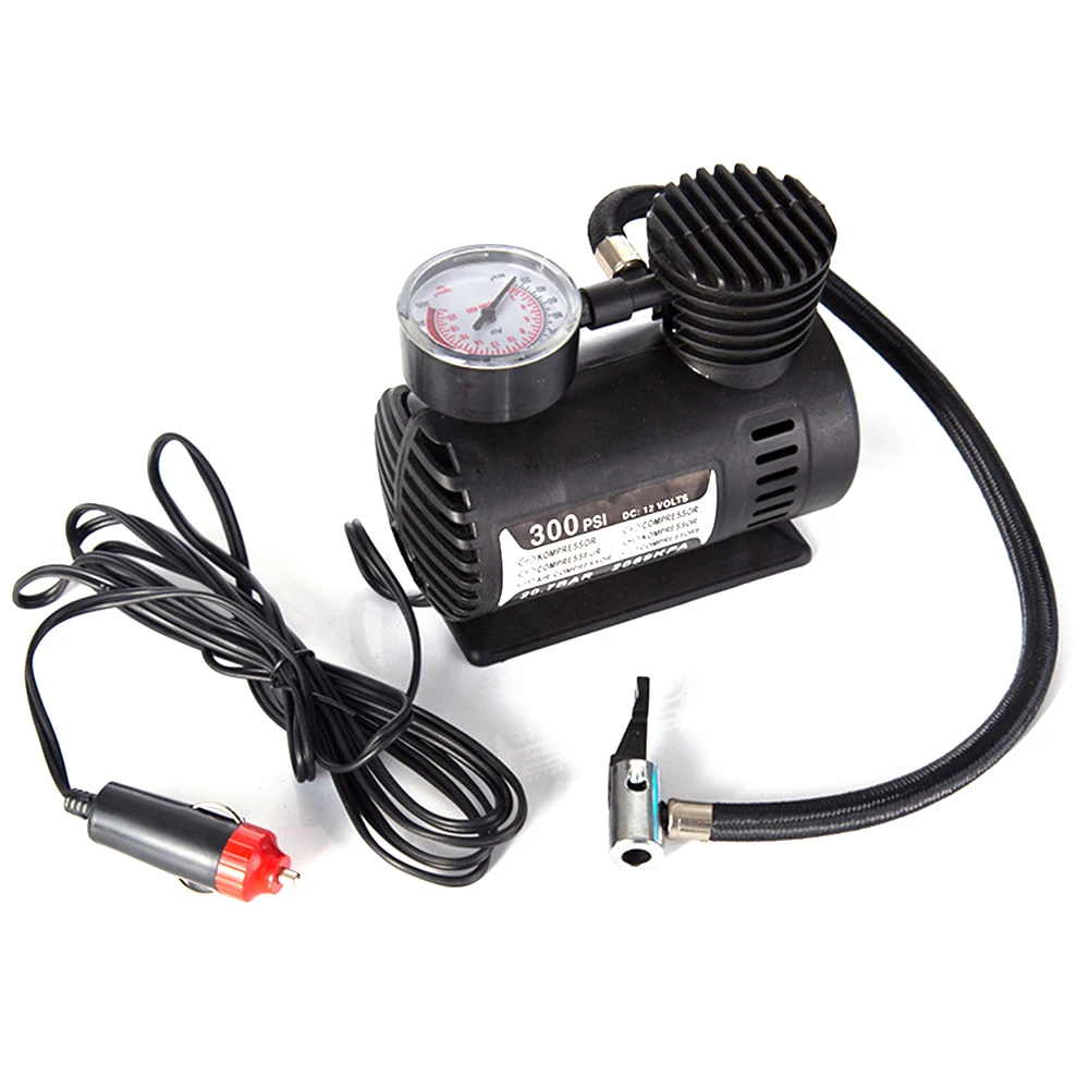 

DC12V 300PSI Car Tire Inflator Auto Air Compressor Tire Pump with Pressure Gauge for Car Bicycle Ball Rubber Dinghy