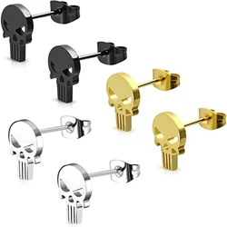 Stainless Steel Punisher Skull Cut-Out Button Stud Post Earrings Gothic Earrings Stud for Women Men