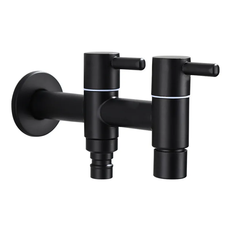 

Black Faucet Stainless Steel Bathroom Washing Machine Faucet Mop Taps Toilet Corner Faucet Double Using