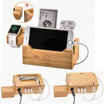 

100% Natural Bamboo Multi-Device Charging Station Dock & Organizer for Apple Devices Apple Watch and IPhone Airpods