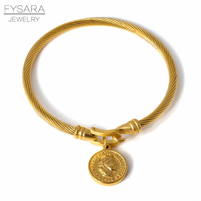 FYSARA браслеты с подвесками в форме сердца для влюбленных женщин и девушек браслеты-манжеты из нержавеющей стали брендовые дизайнерские браслеты на запястье золотого цвета - Окраска металла: Queen gold color