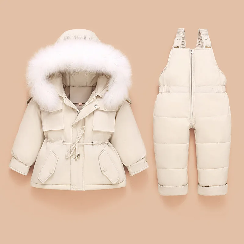 

1 2 Years Little Baby Down Jacket And Jumpsuit Two Pieces Thicken Suit Girls Boys Jacket Hooded Infants Winter Clothing Set
