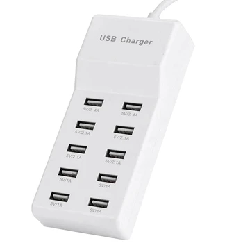 

USB Charger USB Wall Charger with Rapid Charging Auto Detect Guaranteed 10-Port Family-Sized Smart USB Ports EU PLUG
