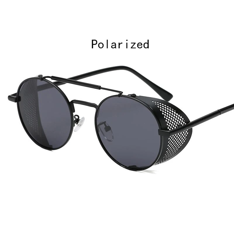Мужские поляризационные солнцезащитные очки, Ретро стиль, стимпанк, круглая металлическая оправа, солнцезащитные очки для женщин, очки панка, лучи UV400, Gafas Sol Mujer - Цвет линз: black black