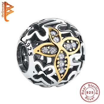 

Forever Love Round Charm Gold Butterfly Beads fit Charm Bracelet Crystal Necklace Women Wedding 925 Sterling Silver Jewelry Gift
